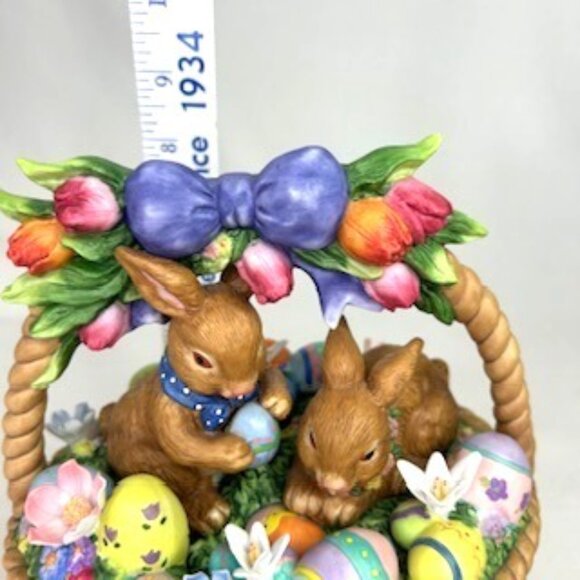 Porcelain Easter Basket Figurine With Rabbits  Eggs Spring Decor 8" Tall - Picture 7 of 15